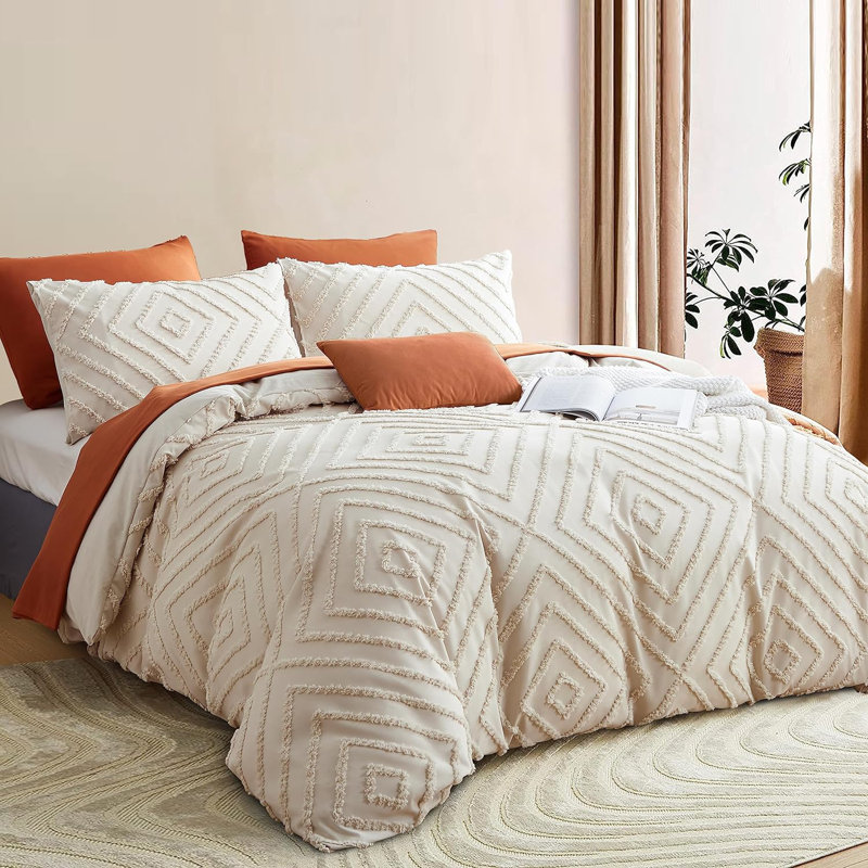 Orange Tufted Duvet Cover - Cotton Duvet Cover With Matching Pillow Covers 2024 - Orange Circle Tufted Duvet Cover with tassels